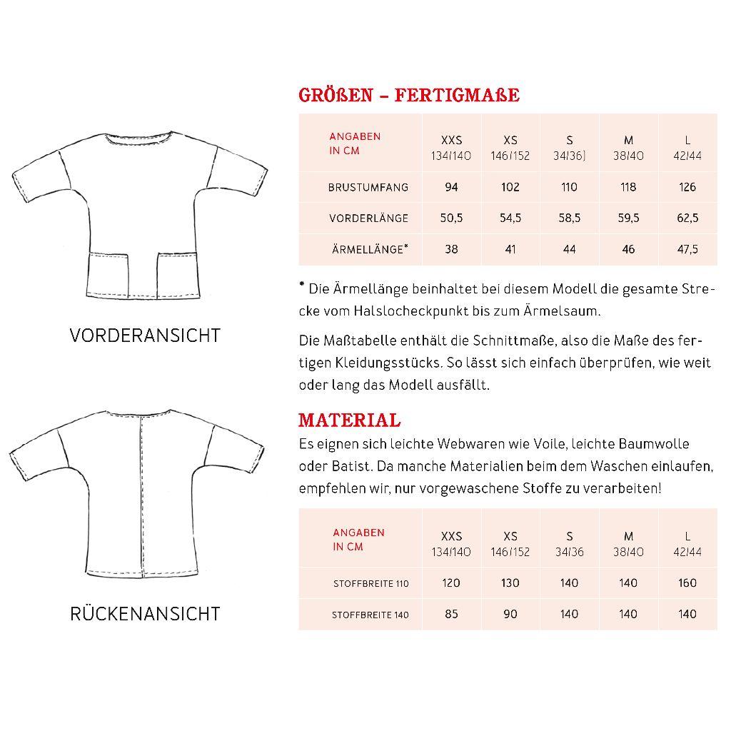 Papierschnittmuster Bluse mit Taschen Frau Aiko XXS-L